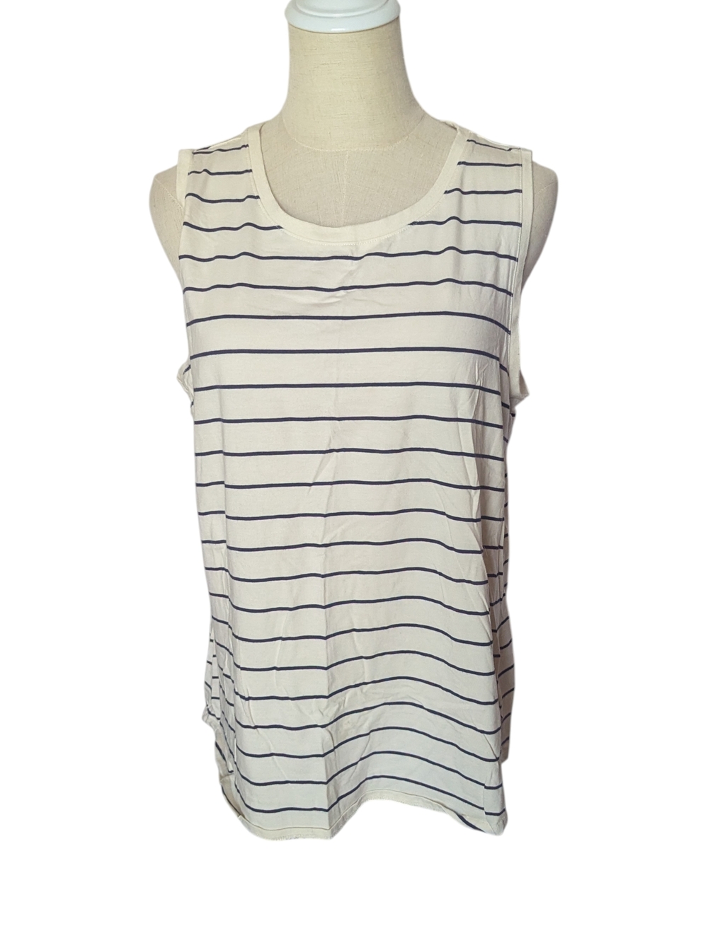 L.L. Bean Sleeveless Striped Tank Top Cream Navy Large